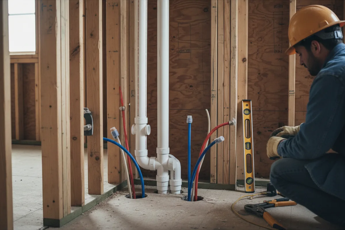 Drain and supply rough-in during Toilet Repair and Installation in Plumville