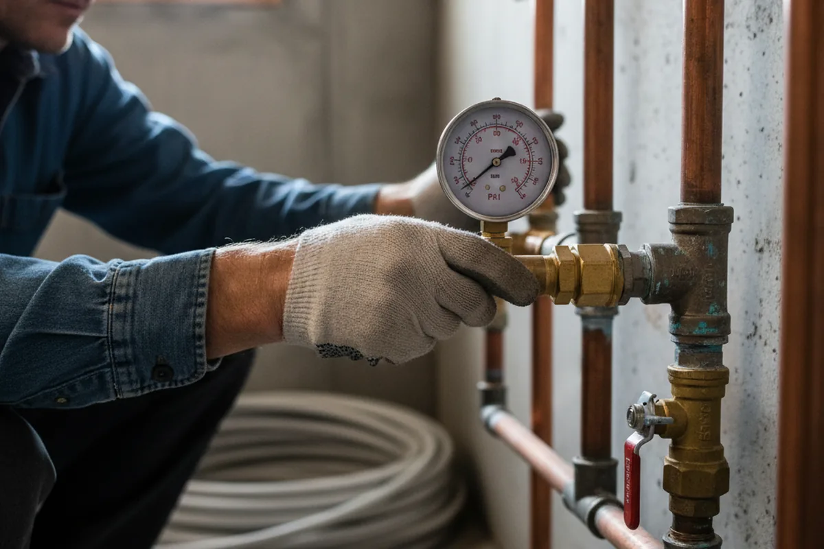 Pressure testing a repaired line during Water Line Repair in Plumville